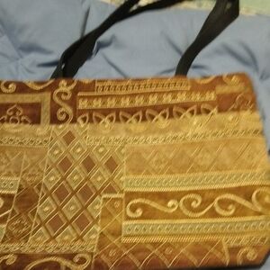 Gold and Brown Shoulder Bag with Ornamental Design